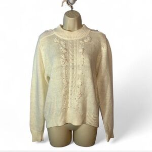 Stevemore ramie Cottagecore white 3d knit rose floral detail cable knit pearl S